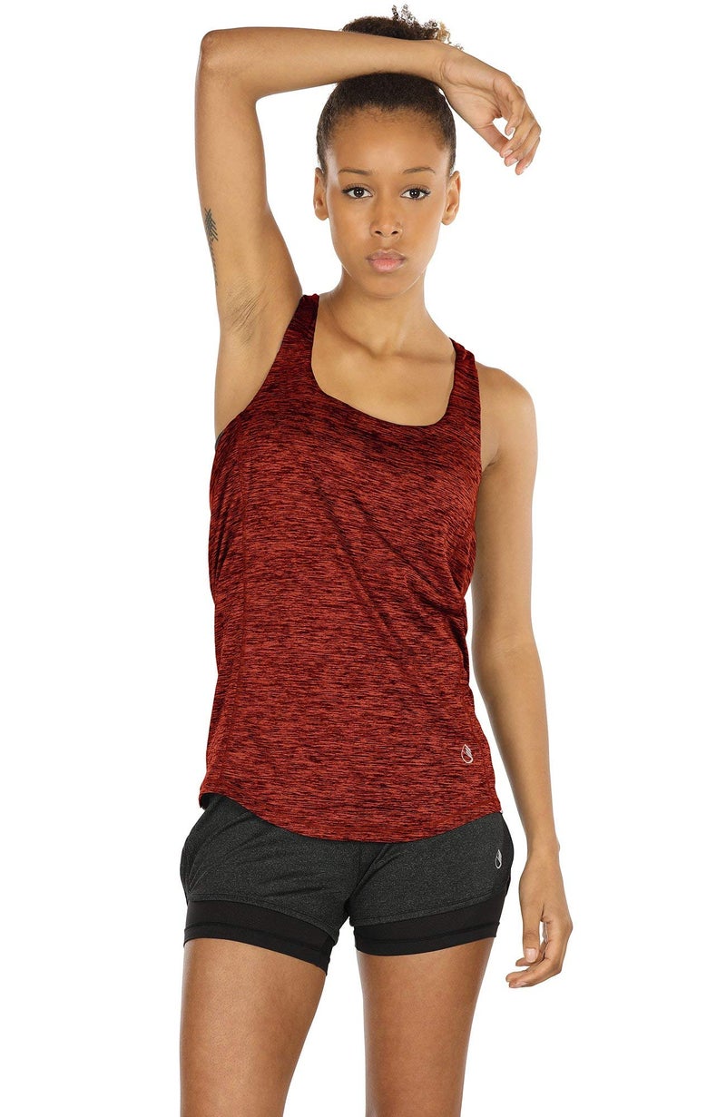icyzone Yoga Tops Workouts Clothes Activewear Built in Bra Tank Tops for Women (M, Burnt Ochre) - Image 2